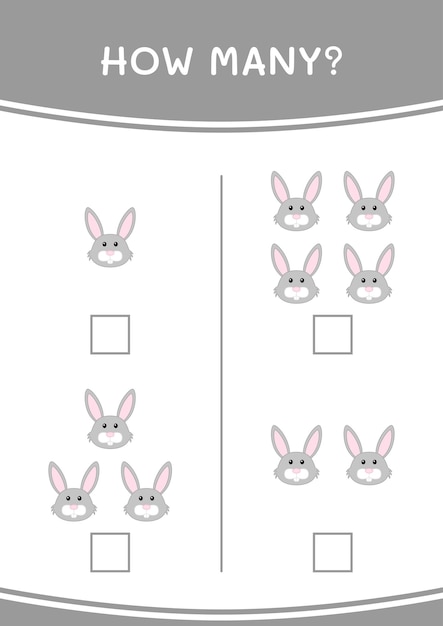 Combien de jeu de lapin pour les enfants Feuille de travail imprimable d'illustration vectorielle