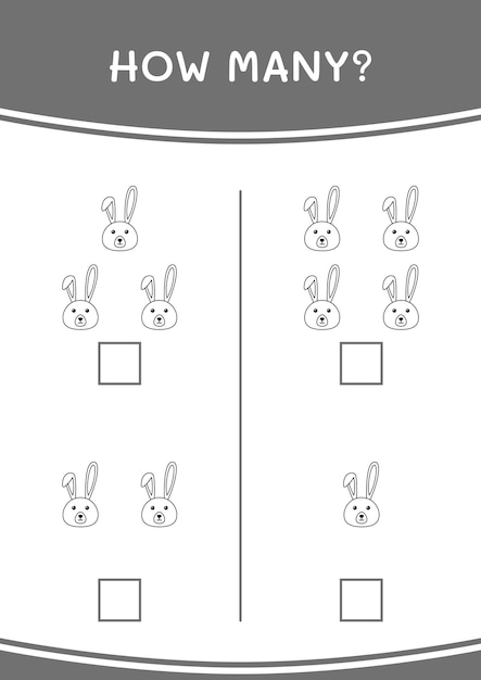 Combien de jeu de lapin pour les enfants Feuille de travail imprimable d'illustration vectorielle