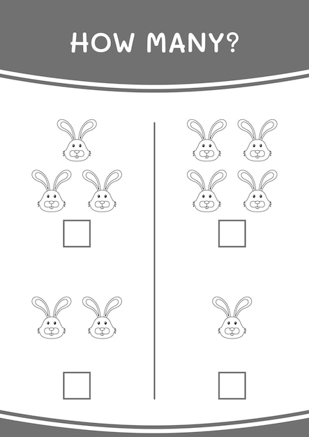 Combien de jeu de lapin pour les enfants Feuille de travail imprimable d'illustration vectorielle