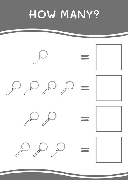 Combien De Jeu De Loupe Pour Les Enfants Feuille De Travail Imprimable D'illustration Vectorielle