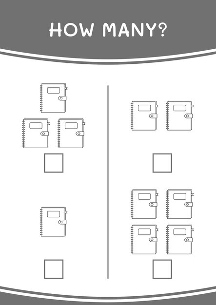 Combien De Jeu Notebook Pour Enfants Feuille De Travail Imprimable D'illustration Vectorielle