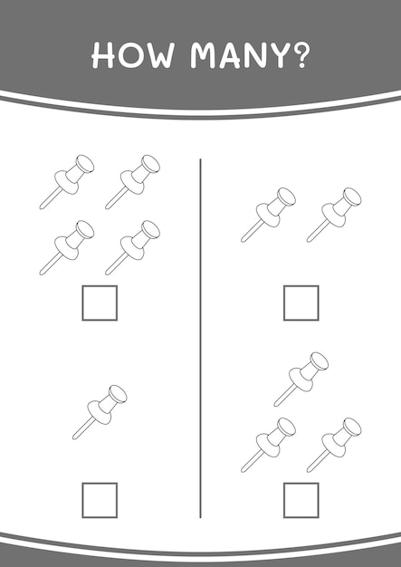 Combien de jeu de punaise pour les enfants Feuille de travail imprimable d'illustration vectorielle