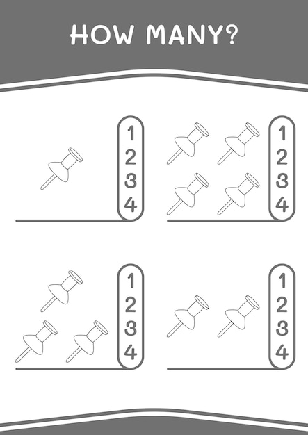 Combien de jeu de punaise pour les enfants Feuille de travail imprimable d'illustration vectorielle