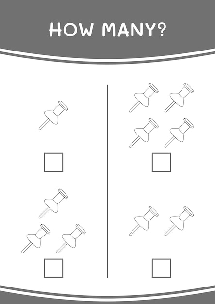Combien de jeu de punaise pour les enfants Feuille de travail imprimable d'illustration vectorielle