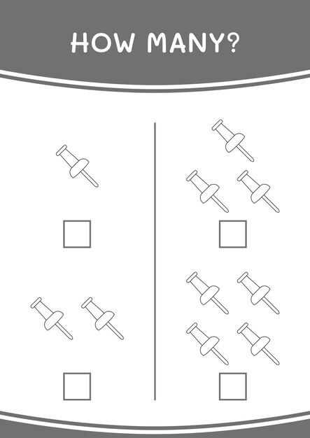Combien de jeu de punaise pour les enfants Feuille de travail imprimable d'illustration vectorielle