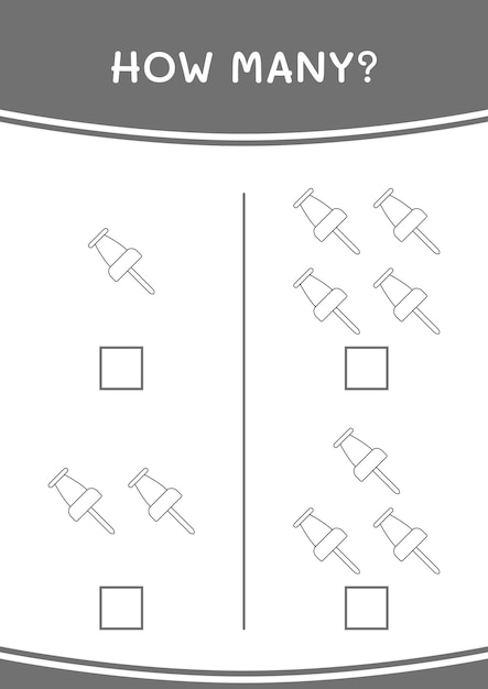 Combien de jeu de punaise pour les enfants Feuille de travail imprimable d'illustration vectorielle
