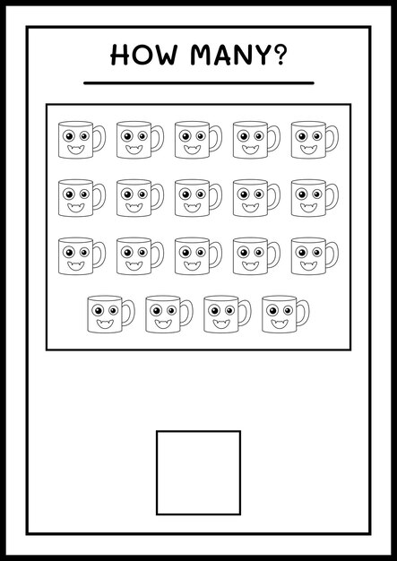 Combien Mug, Jeu Pour Enfants. Illustration Vectorielle, Feuille De Calcul Imprimable