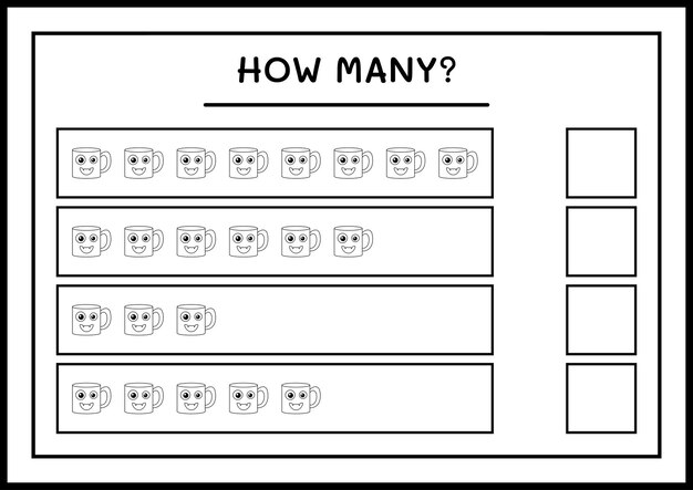 Combien De Mug, Jeu Pour Enfants. Illustration Vectorielle, Feuille De Calcul Imprimable