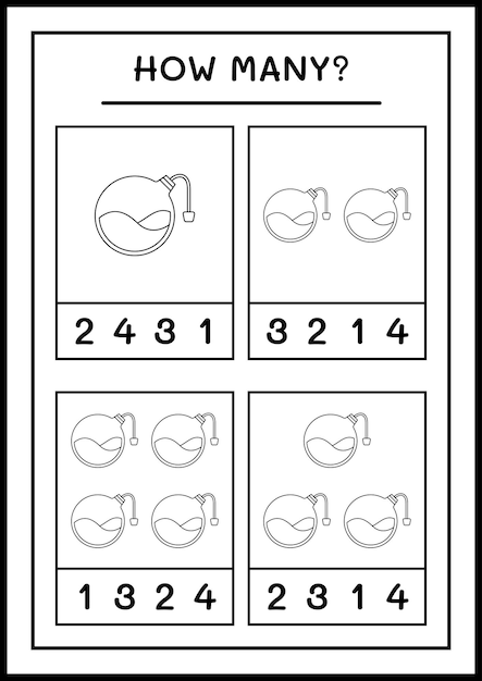 Combien De Potion Bottle, Jeu Pour Enfants. Illustration Vectorielle, Feuille De Calcul Imprimable