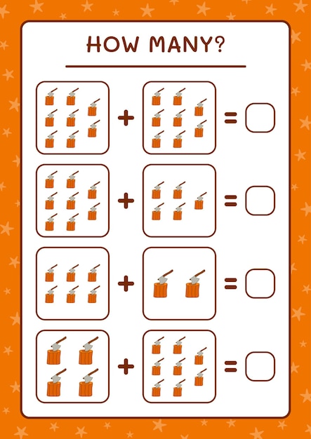 Combien De Souche Avec Hache, Jeu Pour Enfants. Illustration Vectorielle, Feuille De Calcul Imprimable