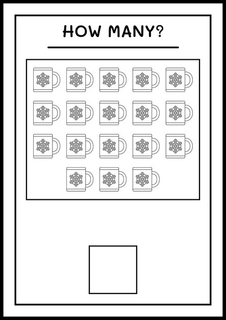 Combien De Tasse De Noël, Jeu Pour Enfants. Illustration Vectorielle, Feuille De Calcul Imprimable