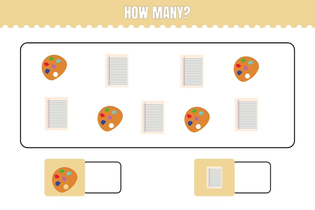 Vecteur combien y en a-t-il jeu mathématique éducatif pour les enfants conception de feuille de travail imprimable pour les enfants d'âge préscolaire