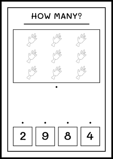 Combien De Zombie Hand, Jeu Pour Enfants. Illustration Vectorielle, Feuille De Calcul Imprimable