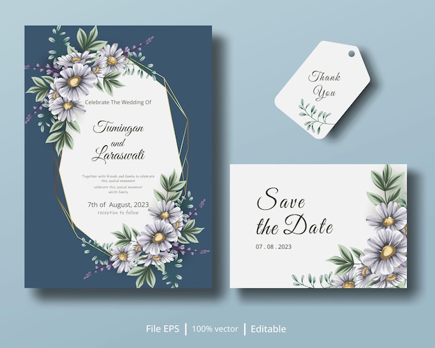 Vecteur combinaison de cartes d'invitation de mariage avec une belle fleur de marguerite 10