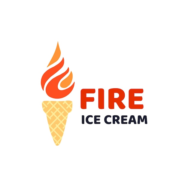 Combinaison de conception de logo de crème glacée et de feu