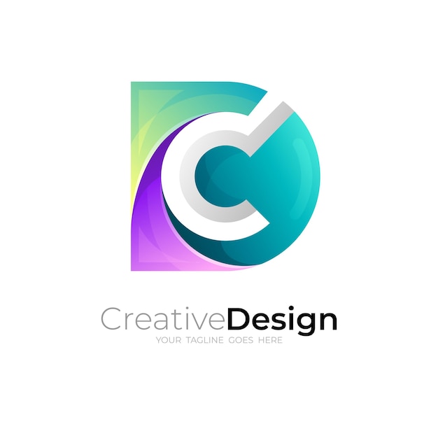 Combinaison De Conception Logo C Et Lettre D, Style 3d