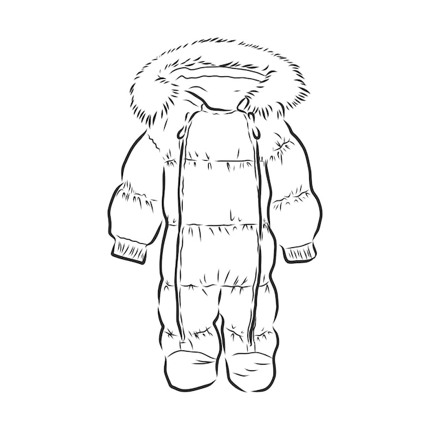 Combinaison Enfant à Capuche. Esquisser. Illustration De Croquis De Vecteur De Combinaison D'hiver Pour Enfants