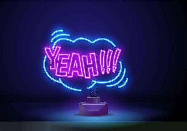 Vecteur comic speech bubble enseigne au néon ouais texte pop art burst design effet lumineux affiche émotion concept o