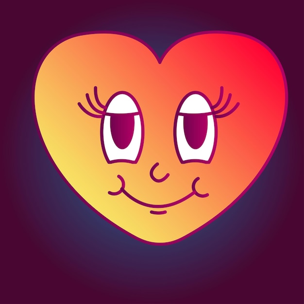 Vecteur comique rétro gradient cœur personnage doodle rouge orange visage avatar icône élément de conception motif d'art