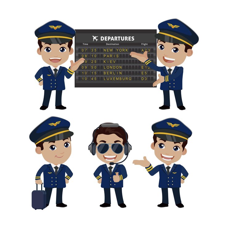 Vecteur commandant d'équipage avec différentes poses