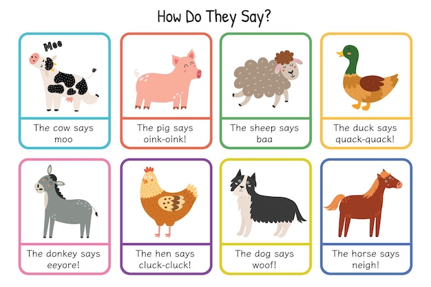 Vecteur comment disent-ils une affiche éducative pour les enfants avec des animaux mignons