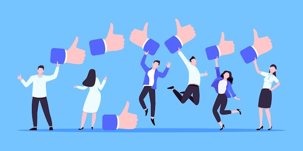 commentaires des clients évaluations de la satisfaction des employés ou des clients avec de bons symboles pouce vers le haut affaires