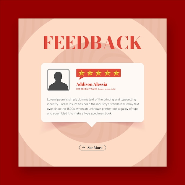 Commentaires des clients Examiner le modèle de message sur les médias sociaux avec une note d'étoile