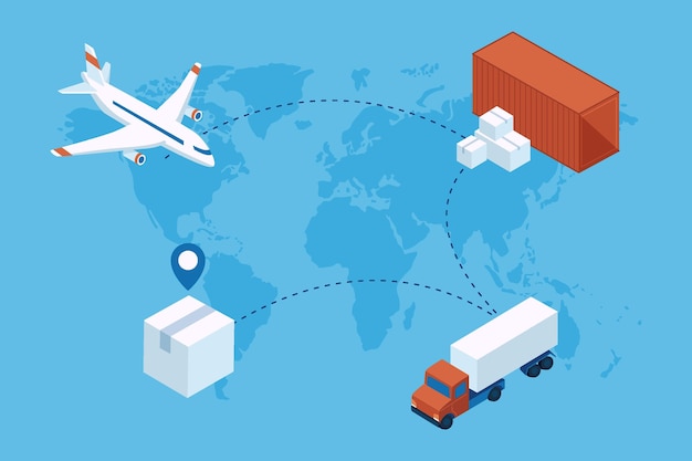 Commerce international dessiné à la main avec transport