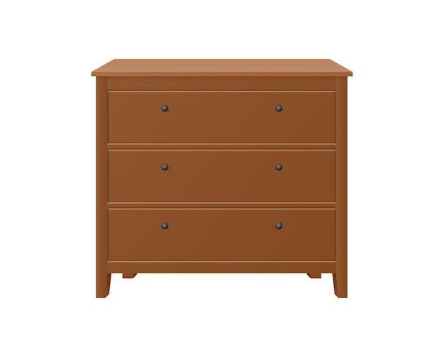 Vecteur commode en bois marron sur fond blanc illustration vectorielle réaliste