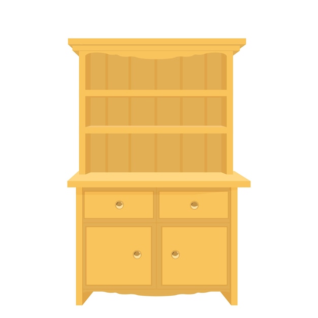 Commode rétro en bois jaune Illustration vectorielle dans un style plat isolé sur fond blanc