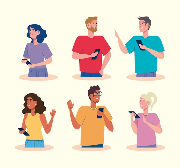 Communauté Utilisant L'illustration De Caractères Avatars De Smartphones