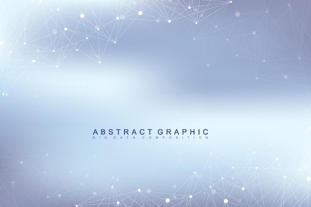 Communication de fond abstrait graphique Visualisation de données volumineuses Lignes connectées avec des points Réseaux sociaux Illusion de profondeur et de perspective Illustration vectorielle