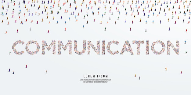 Communication. Un grand groupe de personnes se forme pour créer la communication. illustration vectorielle.