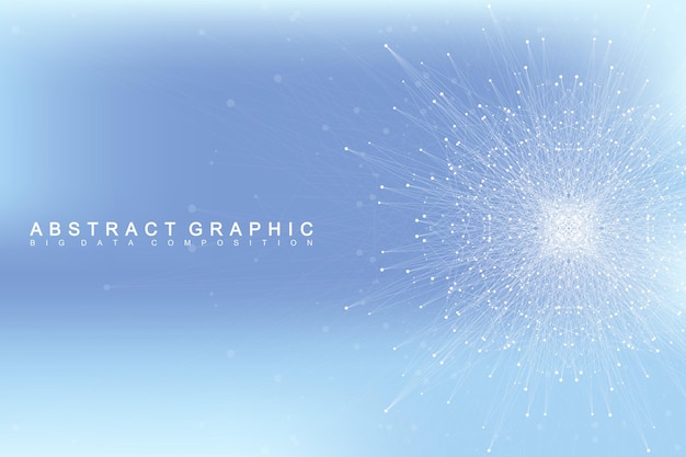 Communication graphique abstraite d'arrière-plan Visualisation de grandes données Arrière-plan en perspective avec des lignes et des points connectés Réseaux sociaux Illusion de profondeur Illustration vectorielle