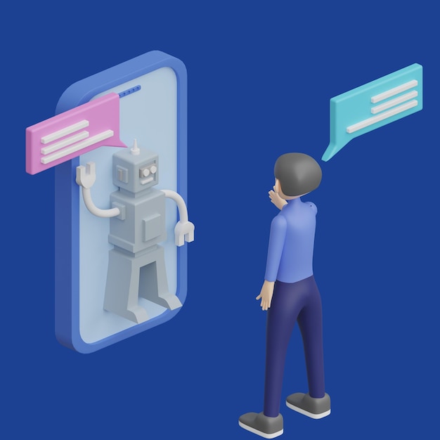 Communication en ligne avec le concept de chat bot Objet 3D réaliste de style dessin animé