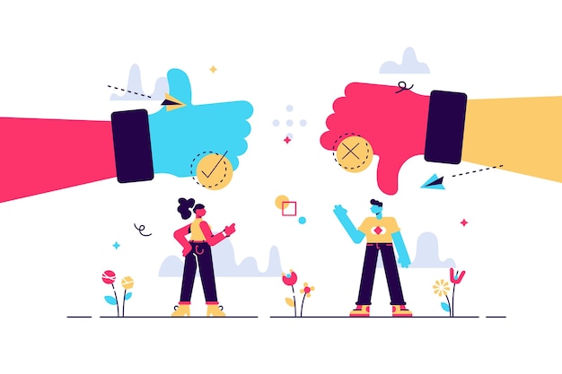 Comparaison Des Avantages Et Des Inconvénients Dans L'illustration Du  Concept De Personnes Minuscules. | Vecteur Premium