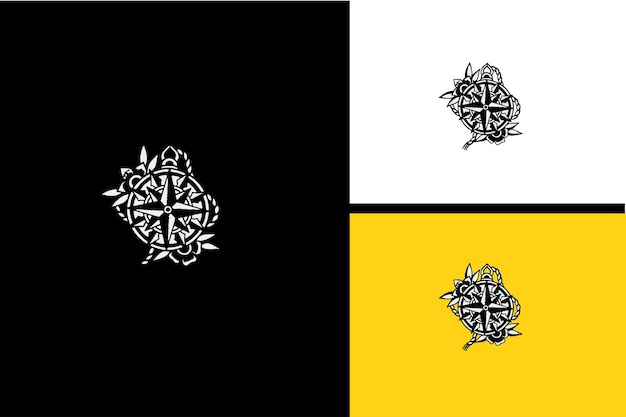 Compas Et Fleur Logo Vector Noir Et Blanc