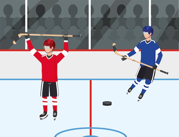 Compétition de joueurs de hockey avec uniforme et équipement