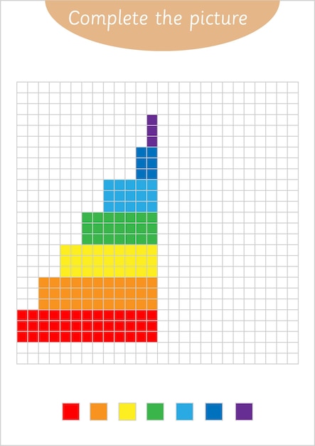 Complétez La Feuille De Calcul De L'image. Symétrie Pour Les Enfants. Coloriage Jouet Pyramide. Retour à L'école. Pixel Art