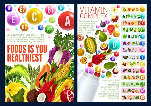 Vecteur complexe vitaminique de fruits et légumes