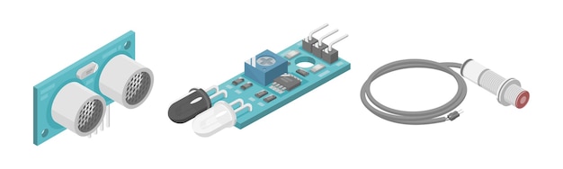 Vecteur composant d'interface de microcontrôleur de capteur de module infrarouge ir à ultrasons arduino isométrique