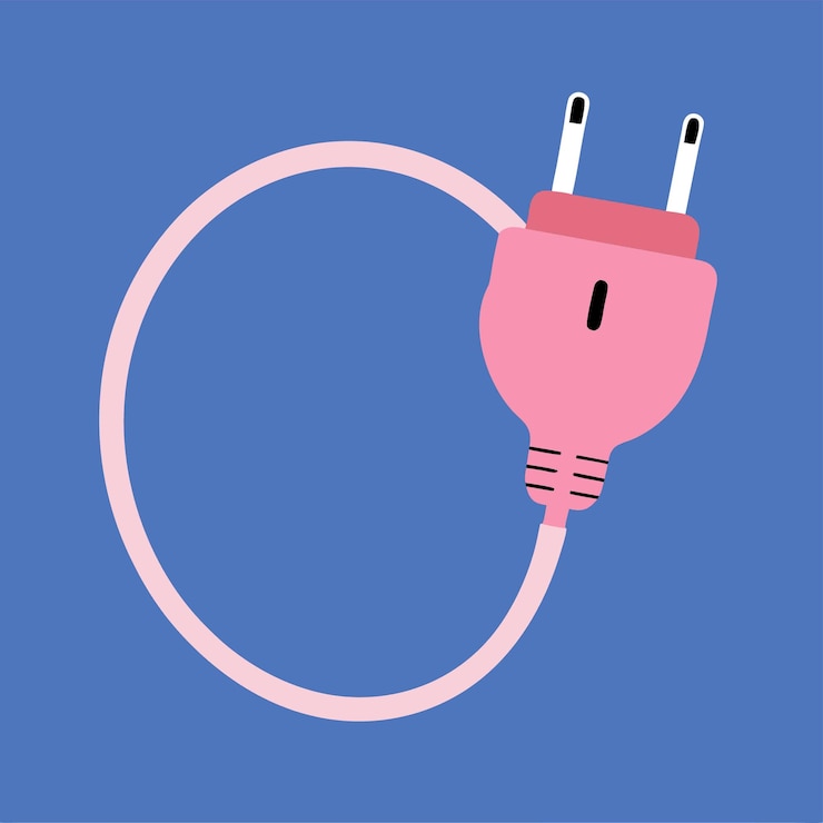 Vecteur composants matériels informatiques pièces et dispositifs dotés d'une conception de style vectoriel du cordon d'alimentation