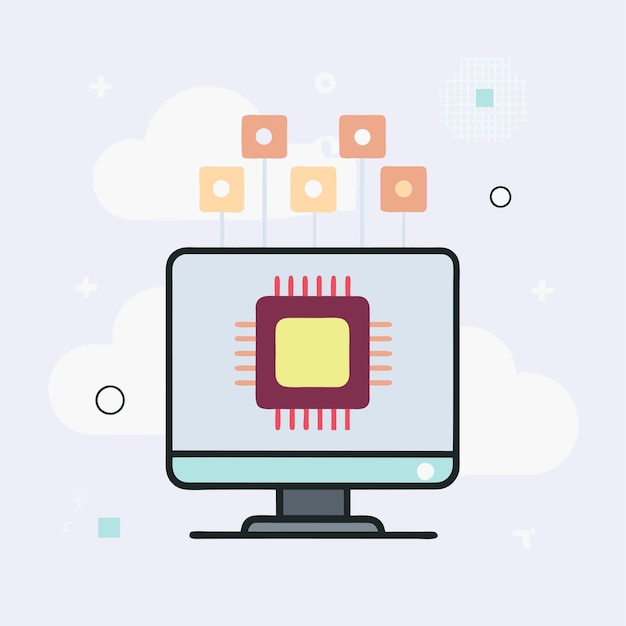 Composants matériels de l'ordinateur Pièces et dispositifs dotés d'une unité centrale de traitement CPU Style vectoriel