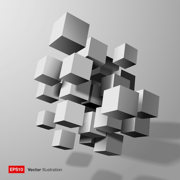 Composition abstraite de cubes 3d blancs. illustration