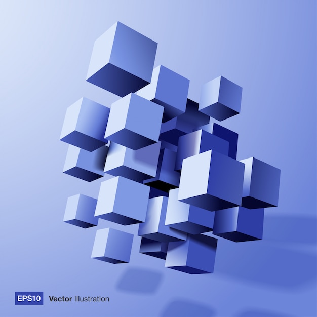 Composition abstraite de cubes 3d bleus.