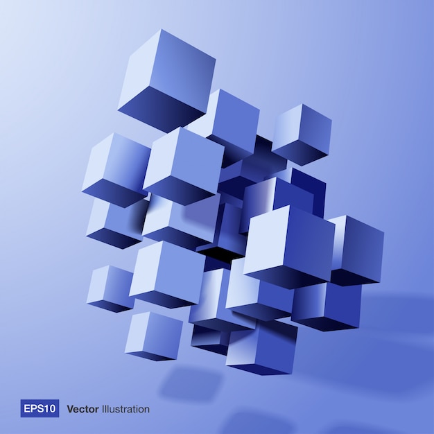 Vecteur composition abstraite de cubes 3d bleus.