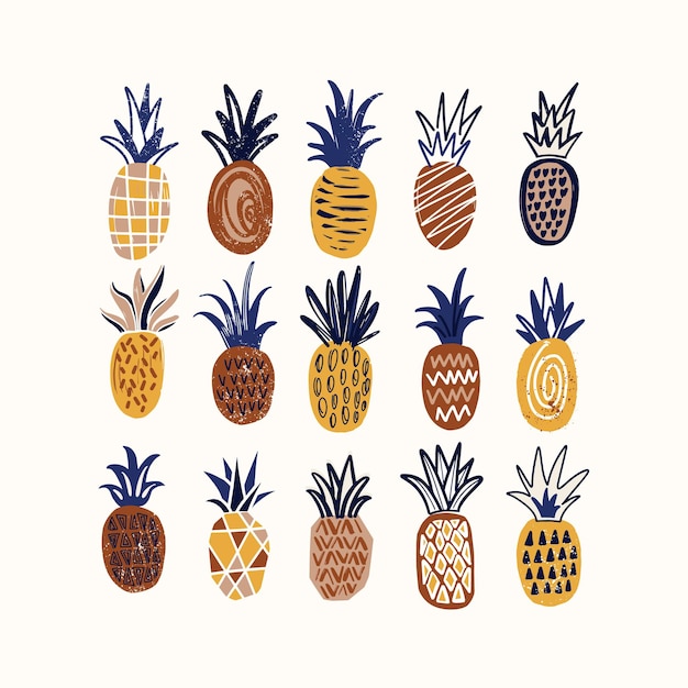 Composition Avec Des Ananas Stylisés De Texture Variée