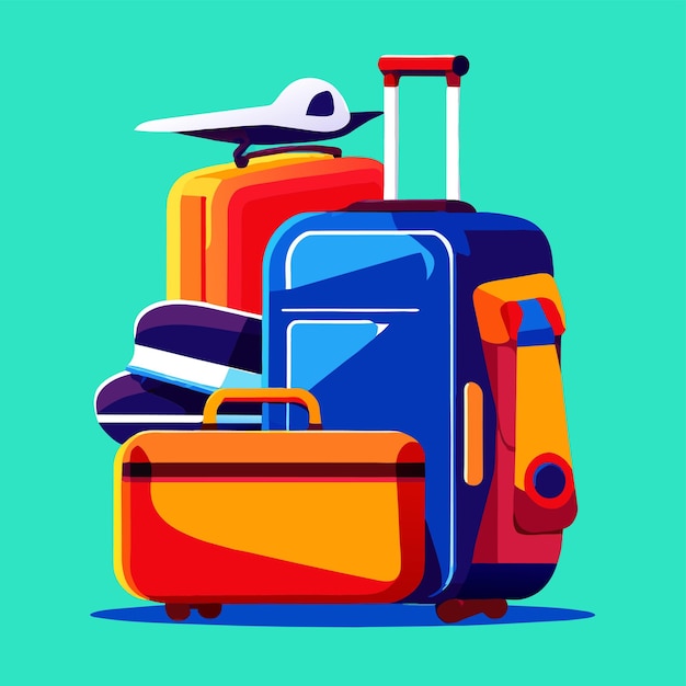 Vecteur composition colorée des bagages de voyage sur fond blanc