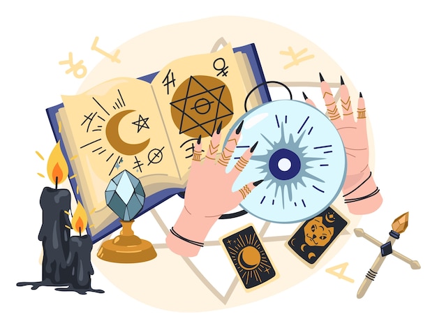 Composition dessinée à la main sur la magie et la sorcellerie