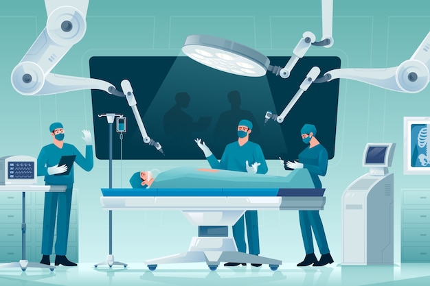 Composition dessinée à la main de robots médicaux